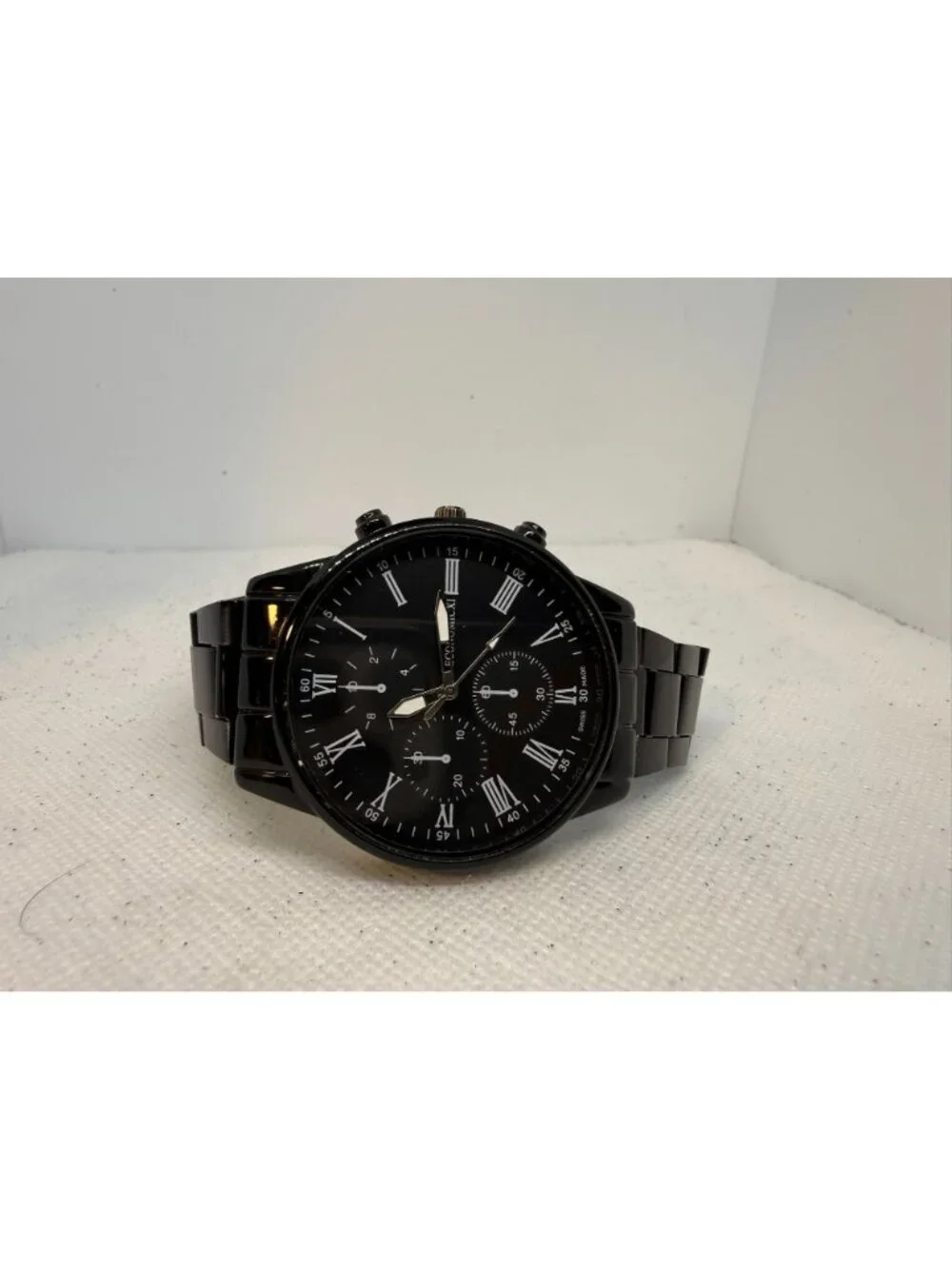 Economicxi Mens Black Dial White Roman Numeral Linked Band Watch New
